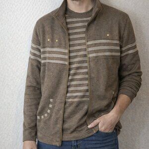 Cafe au lait, size M Brown Striped Jacket and vest, matching set, Made in Canada